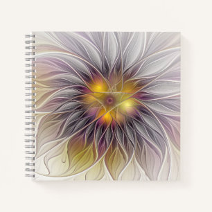 Luminous Colourful Flower, Abstract Modern Fractal Notebook