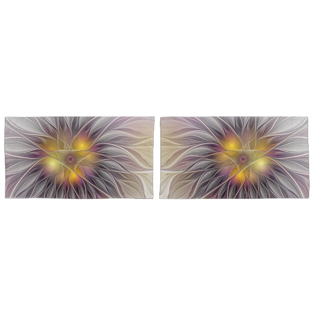Luminous Colourful Flower, Abstract Modern Fractal Pillowcase (Front-Set)