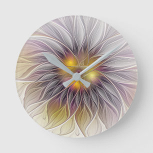 Luminous Colourful Flower, Abstract Modern Fractal Round Clock