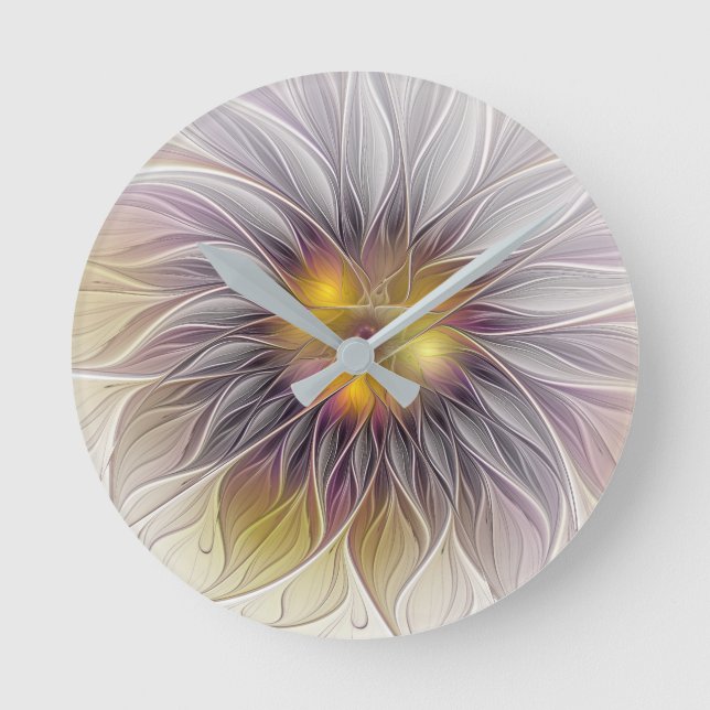 Luminous Colourful Flower, Abstract Modern Fractal Round Clock (Front)