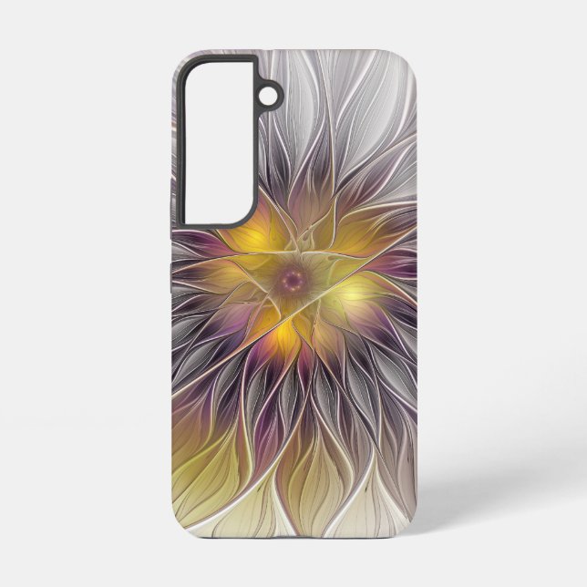 Luminous Colourful Flower, Abstract Modern Fractal Samsung Galaxy S22 Case (Back)