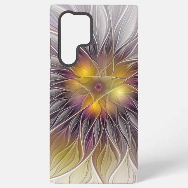 Luminous Colourful Flower, Abstract Modern Fractal Samsung Galaxy S22 Ultra Case (Back)