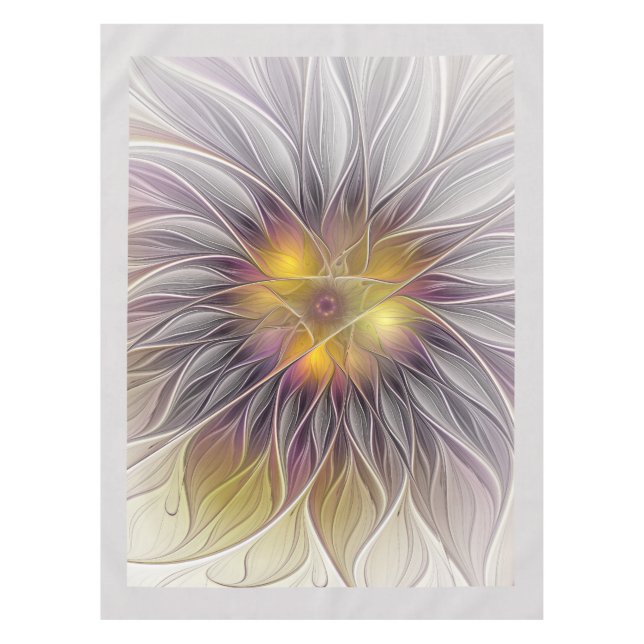 Luminous Colourful Flower, Abstract Modern Fractal Tablecloth (Front)