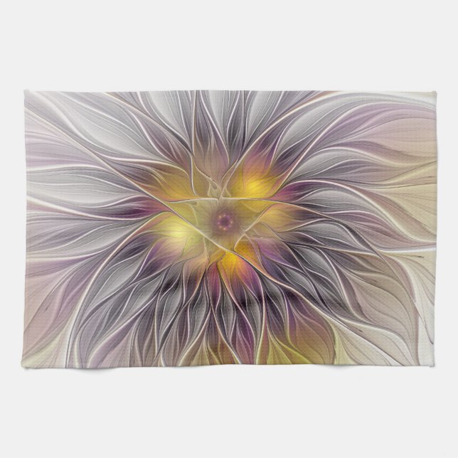 Luminous Colourful Flower, Abstract Modern Fractal Tea Towel (Horizontal)