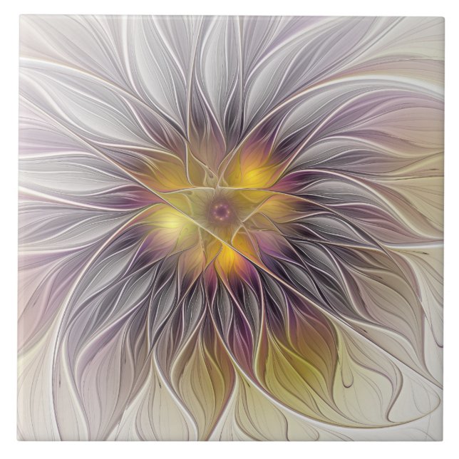 Luminous Colourful Flower, Abstract Modern Fractal Tile (Front)