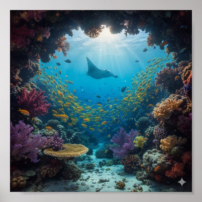 Luminous Coral Reef - Glowing Underwater World Poster (Front)