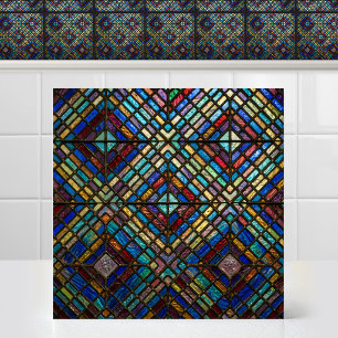 Luminous Diamond Matrix Cathedral Stained Glass Tile