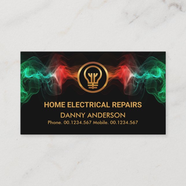 Luminous Electric Lightning Gold Bulb Electrician Business Card (Front)