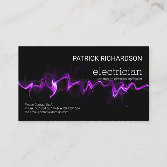Luminous Electric Lightning Strike Electrician Business Card (Front)