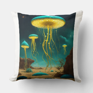 "Luminous Elegance: Jellyfish on Pale Black" Cushion