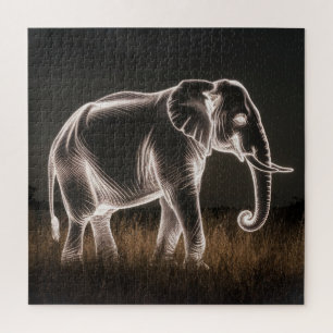 Luminous Elephant Silhouette Jigsaw Puzzle