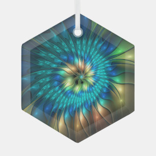 Luminous Fantasy Flower, Colorful Abstract Fractal Glass Tree Decoration