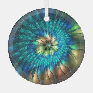 Luminous Fantasy Flower, Colorful Abstract Fractal Glass Tree Decoration