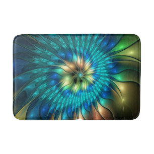 Luminous Fantasy Flower, Colourful Abstract Fracta Bath Mat