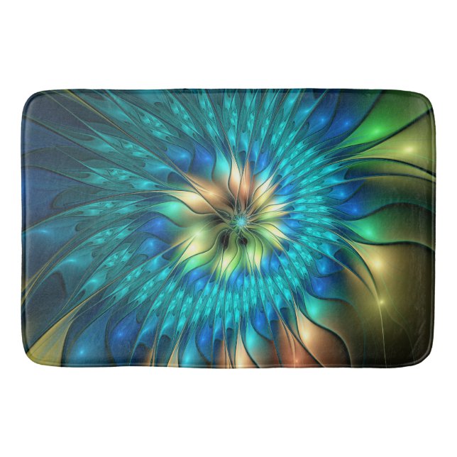 Luminous Fantasy Flower, Colourful Abstract Fracta Bath Mat (Front)