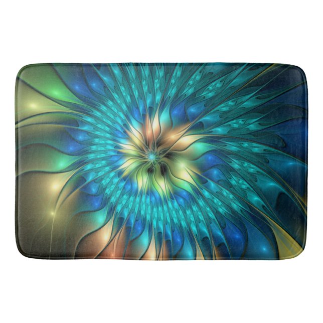 Luminous Fantasy Flower, Colourful Abstract Fracta Bath Mat (Front)