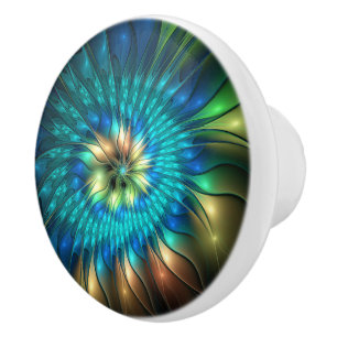 Luminous Fantasy Flower, Colourful Abstract Fracta Ceramic Knob