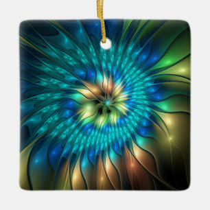 Luminous Fantasy Flower, Colourful Abstract Fracta Ceramic Ornament