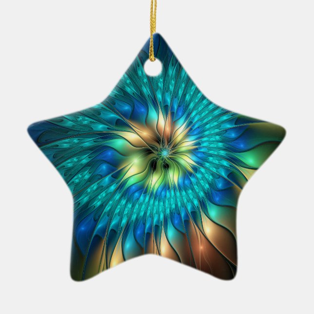 Luminous Fantasy Flower, Colourful Abstract Fracta Ceramic Tree Decoration (Front)