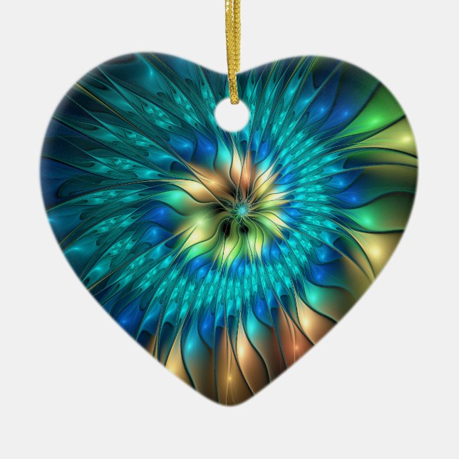 Luminous Fantasy Flower, Colourful Abstract Fracta Ceramic Tree Decoration (Front)