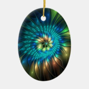 Luminous Fantasy Flower, Colourful Abstract Fracta Ceramic Tree Decoration