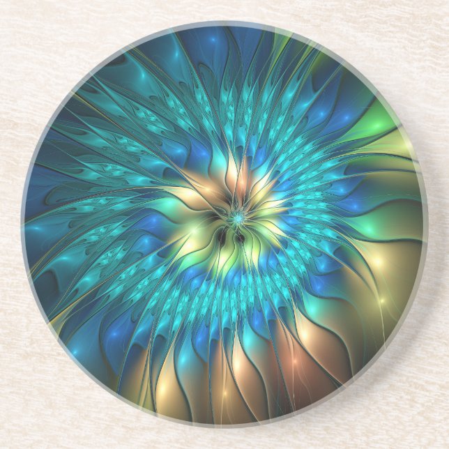 Luminous Fantasy Flower, Colourful Abstract Fracta Coaster (Front)