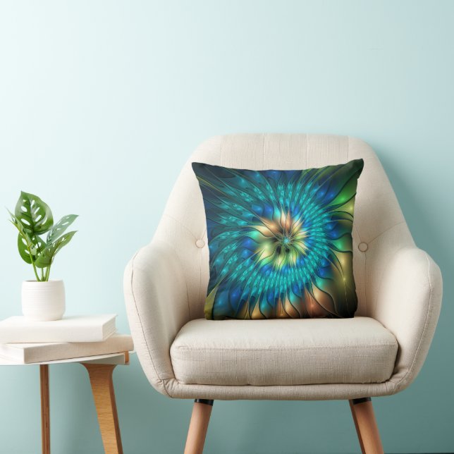 Luminous Fantasy Flower, Colourful Abstract Fracta Cushion (Chair)