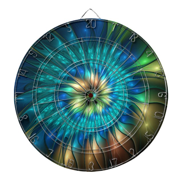 Luminous Fantasy Flower, Colourful Abstract Fracta Dartboard (Front)