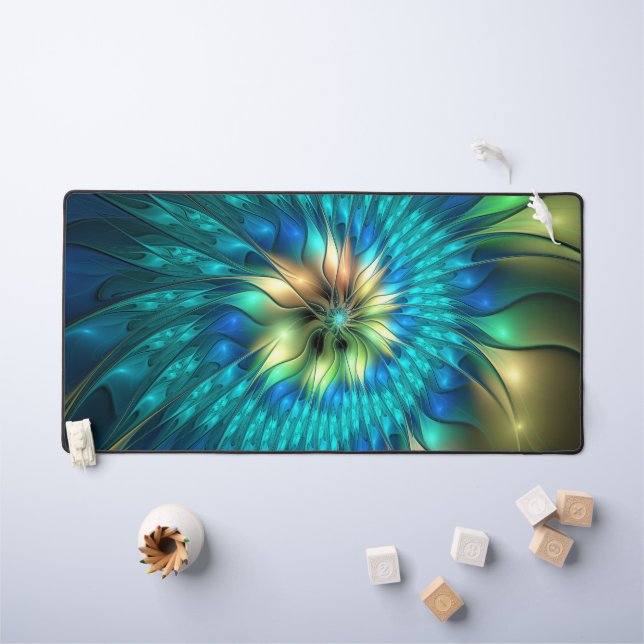 Luminous Fantasy Flower, Colourful Abstract Fracta Desk Mat (Kids Table)