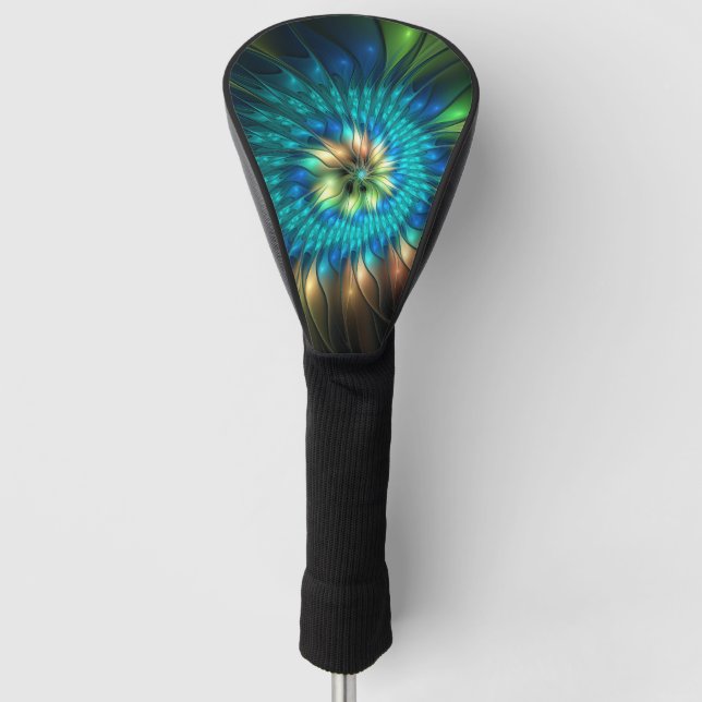 Luminous Fantasy Flower, Colourful Abstract Fracta Golf Head Cover (Front)