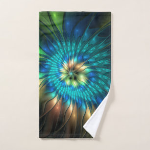 Luminous Fantasy Flower, Colourful Abstract Fracta Hand Towel