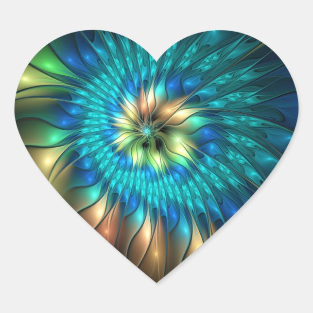 Luminous Fantasy Flower, Colourful Abstract Fracta Heart Sticker (Front)