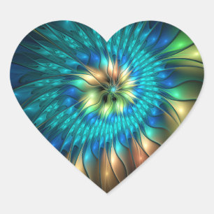 Luminous Fantasy Flower, Colourful Abstract Fracta Heart Sticker
