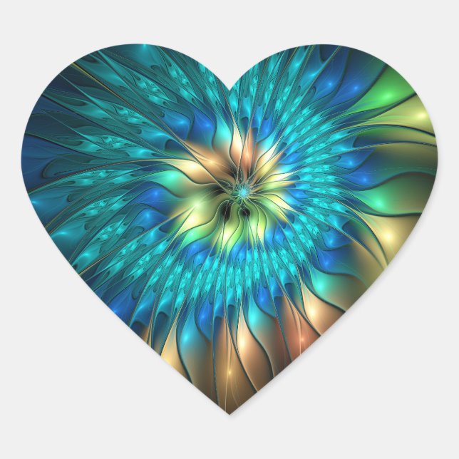 Luminous Fantasy Flower, Colourful Abstract Fracta Heart Sticker (Front)