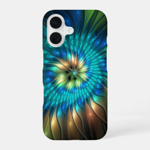 Luminous Fantasy Flower, Colourful Abstract Fracta iPhone 16 Case