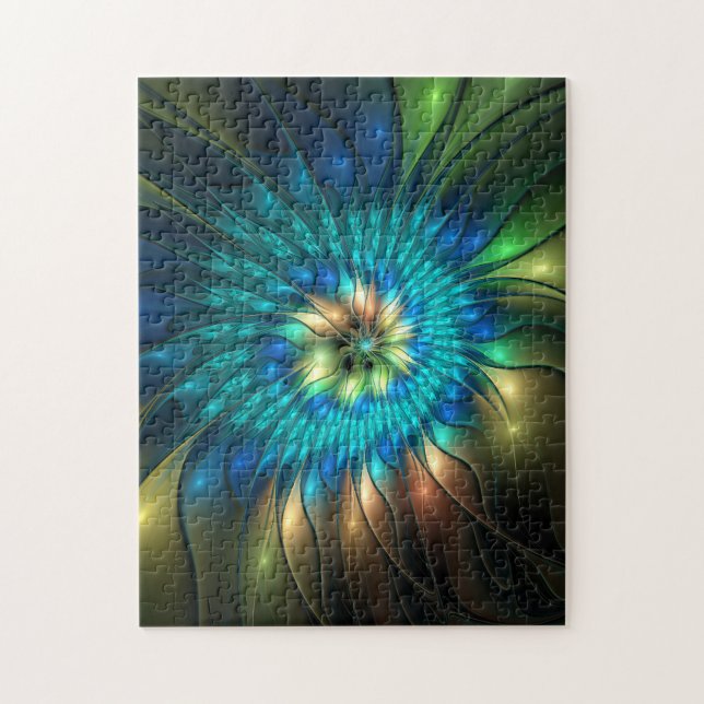 Luminous Fantasy Flower, Colourful Abstract Fracta Jigsaw Puzzle (Vertical)