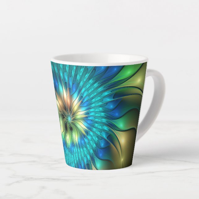 Luminous Fantasy Flower, Colourful Abstract Fracta Latte Mug (Right Angle)
