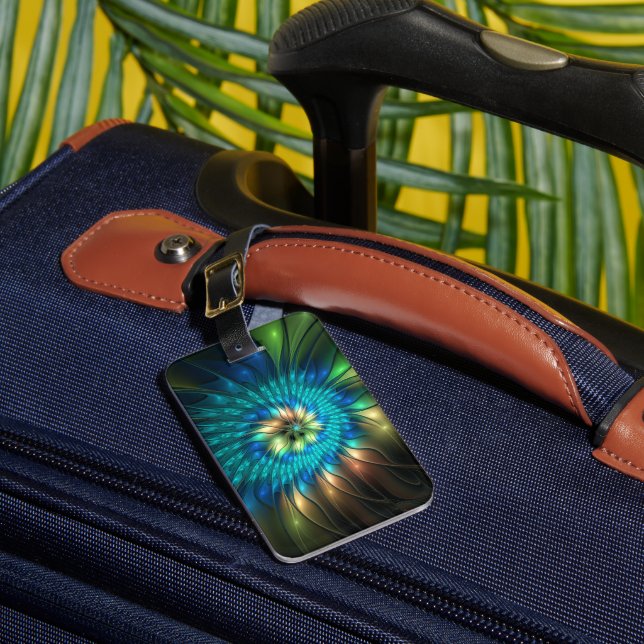 Luminous Fantasy Flower, Colourful Abstract Fracta Luggage Tag (Front Insitu 1)