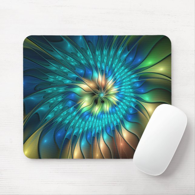 Luminous Fantasy Flower, Colourful Abstract Fracta Mouse Mat (With Mouse)
