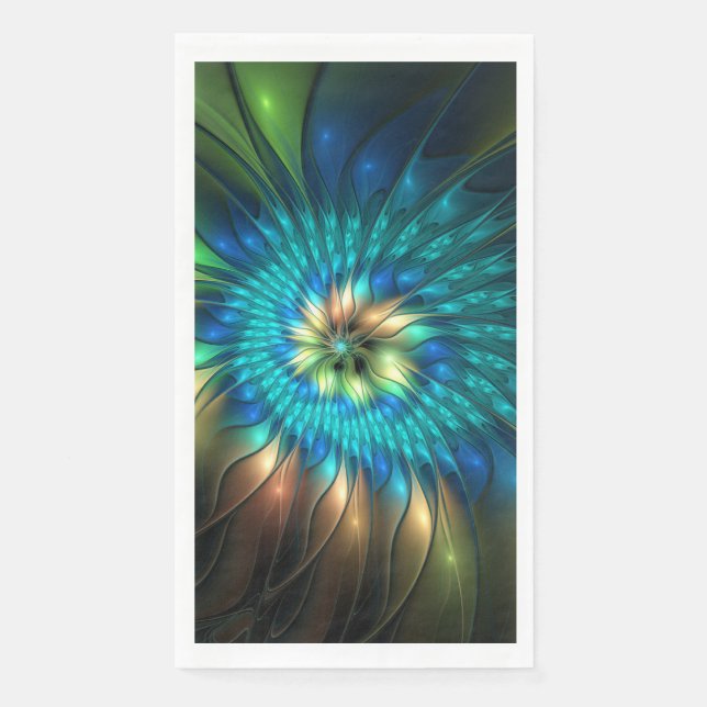 Luminous Fantasy Flower, Colourful Abstract Fracta Napkin (Front)