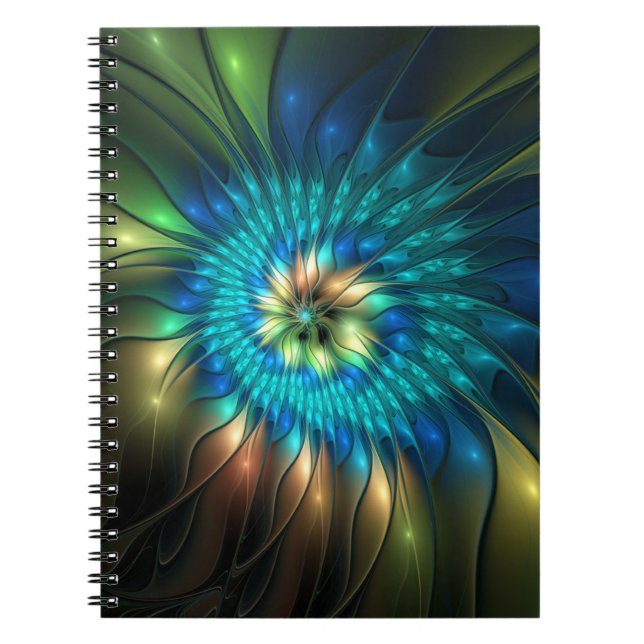 Luminous Fantasy Flower, Colourful Abstract Fracta Notebook (Front)