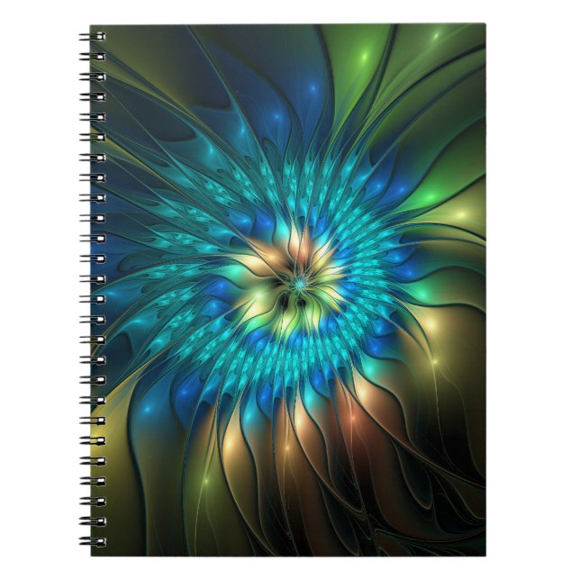 Luminous Fantasy Flower, Colourful Abstract Fracta Notebook (Front)