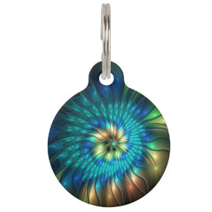 Luminous Fantasy Flower, Colourful Abstract Fracta Pet Tag