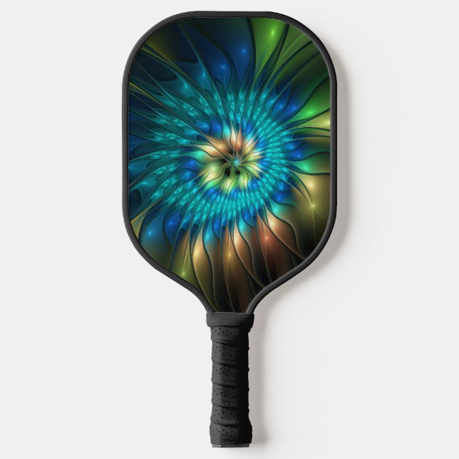 Luminous Fantasy Flower, Colourful Abstract Fracta Pickleball Paddle (Front)