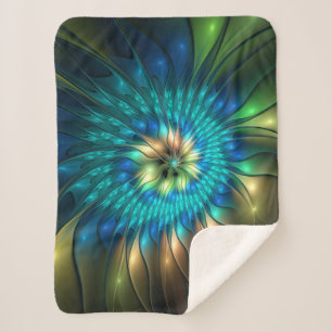 Luminous Fantasy Flower, Colourful Abstract Fracta Sherpa Blanket