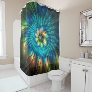Luminous Fantasy Flower, Colourful Abstract Fracta Shower Curtain