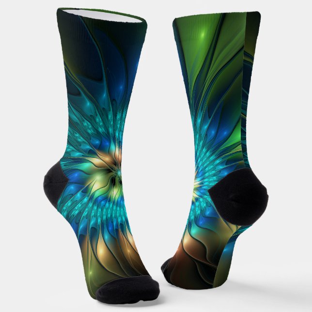 Luminous Fantasy Flower, Colourful Abstract Fracta Socks (Angled)