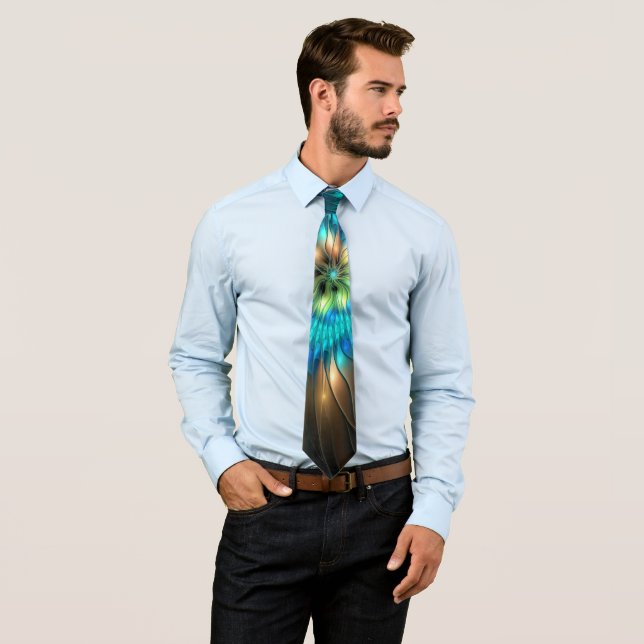 Luminous Fantasy Flower, Colourful Abstract Fracta Tie (In Situ)