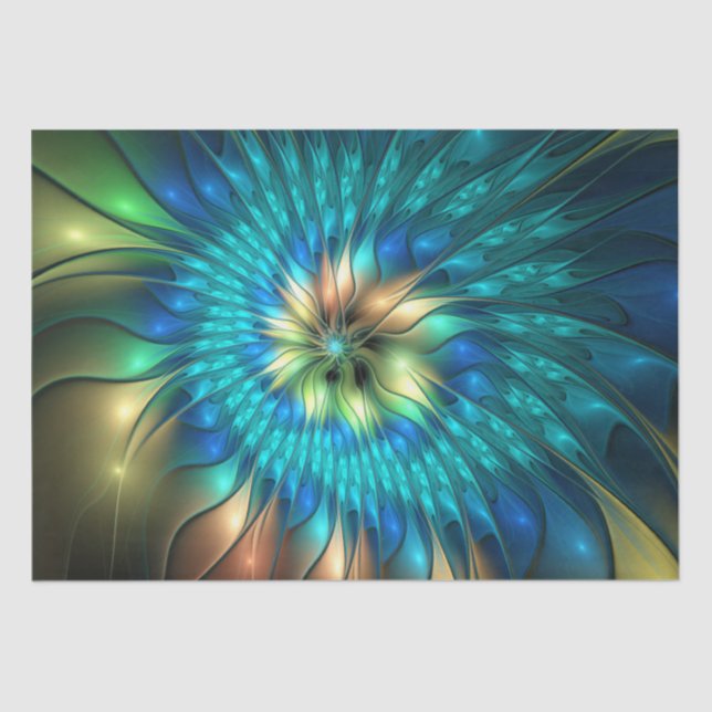 Luminous Fantasy Flower, Colourful Abstract Fracta Tissue Paper (Front)