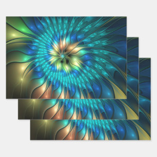 Luminous Fantasy Flower, Colourful Abstract Fracta Wrapping Paper Sheet